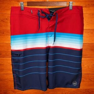 O’Neill FUC Hyperfreak Board Shorts Red / Blue Striped – 34x11